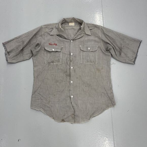 Vintage 60s Anderson White/Navy Striped Workwear Shirt - Picture 1 of 4